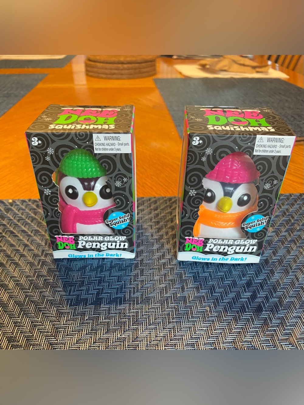 2 Needoh Penguin squishies. Polar Glow Penguin Kids Toy - Pink & Green